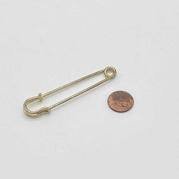 Vintage Safety Pin Gold Tone Brass Large Brooch 3” Maximalist Teacher Kilt Shawl - Picture 2 of 5